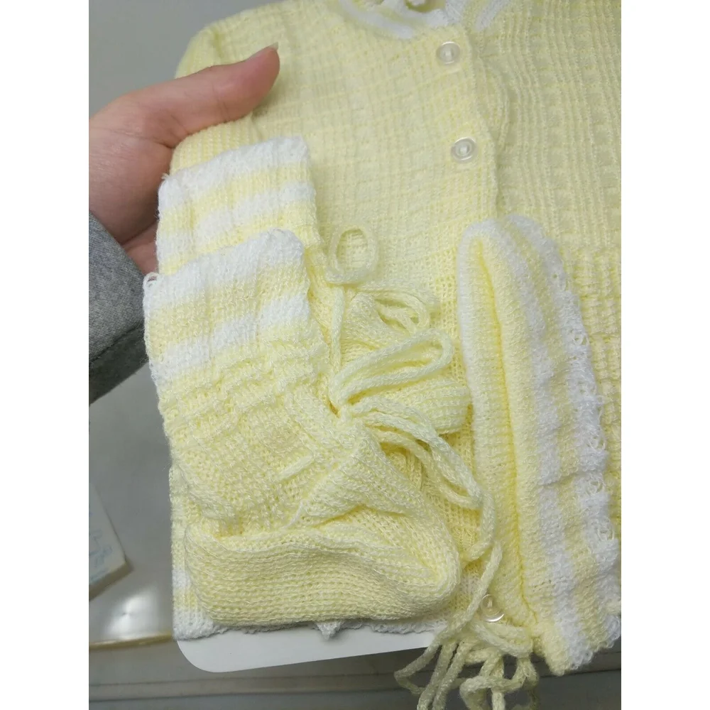 Cradle Knit Infant Baby Sweater Hat Bootie Set‎ Yellow VTG 1970s 70s 80s 1980s
